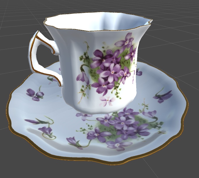 アンティーク　スミレ柄ティーカップ＆ソーサー　ハイポリゴン