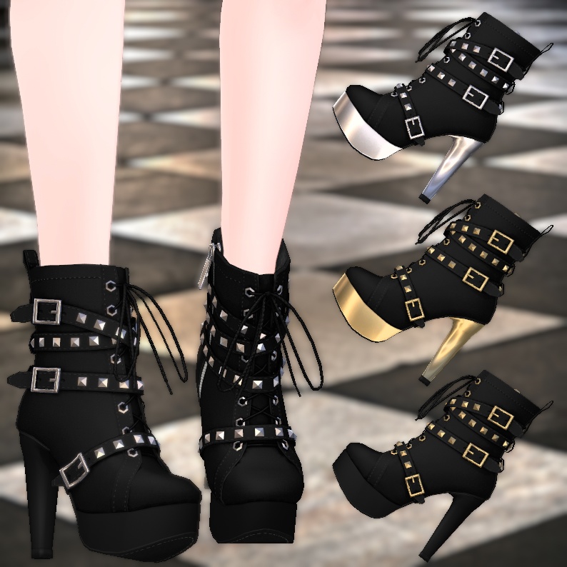 パンクなハイヒールアンクルブーツ