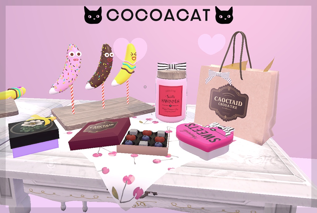 CHOCO、チョコバナナ等の贈り物セット【3D小物】（机付き）【PCVR／Quest】