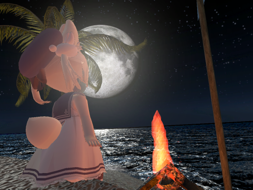 おもちちゃんと夜の海 ⁄ The night of ocean with Omochi-chan