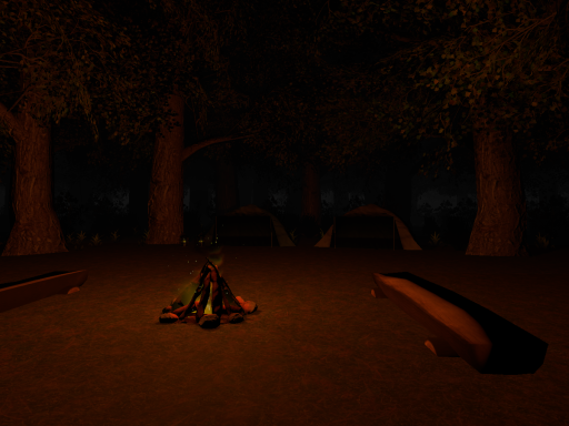 Cozy camp with fireplace and ambient sounds