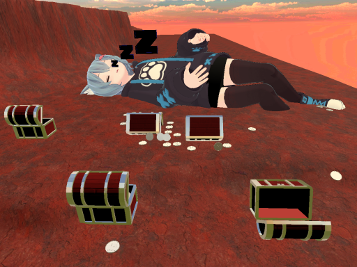 すやすやと宝を見張るラスクちゃ