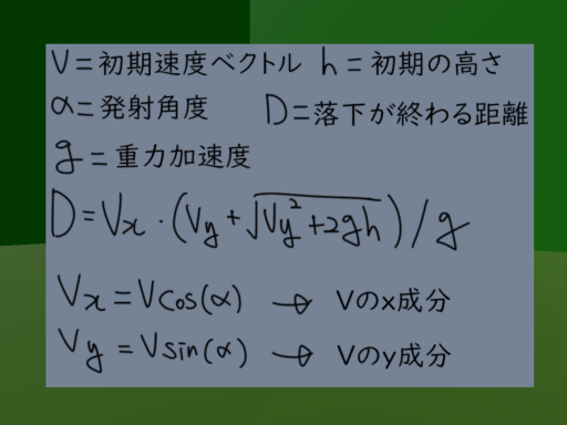 放物線運動距離公式使ってみたー