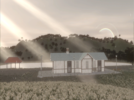 Rainy Station with Crepuscular Rays