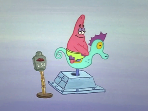Patrick riding a seahorse