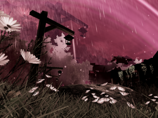 绯色雨帘下的雏菊之境