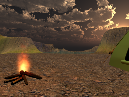 湖畔でキャンプ