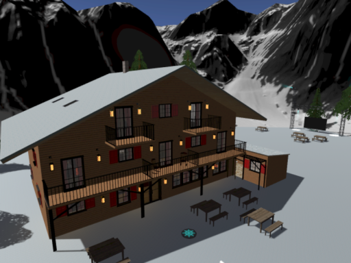 Hotel in the alpine snow mountain